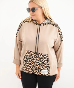 Plus Size naiste viskoosist kapuutsiga pusa pantrümustriga detailidega