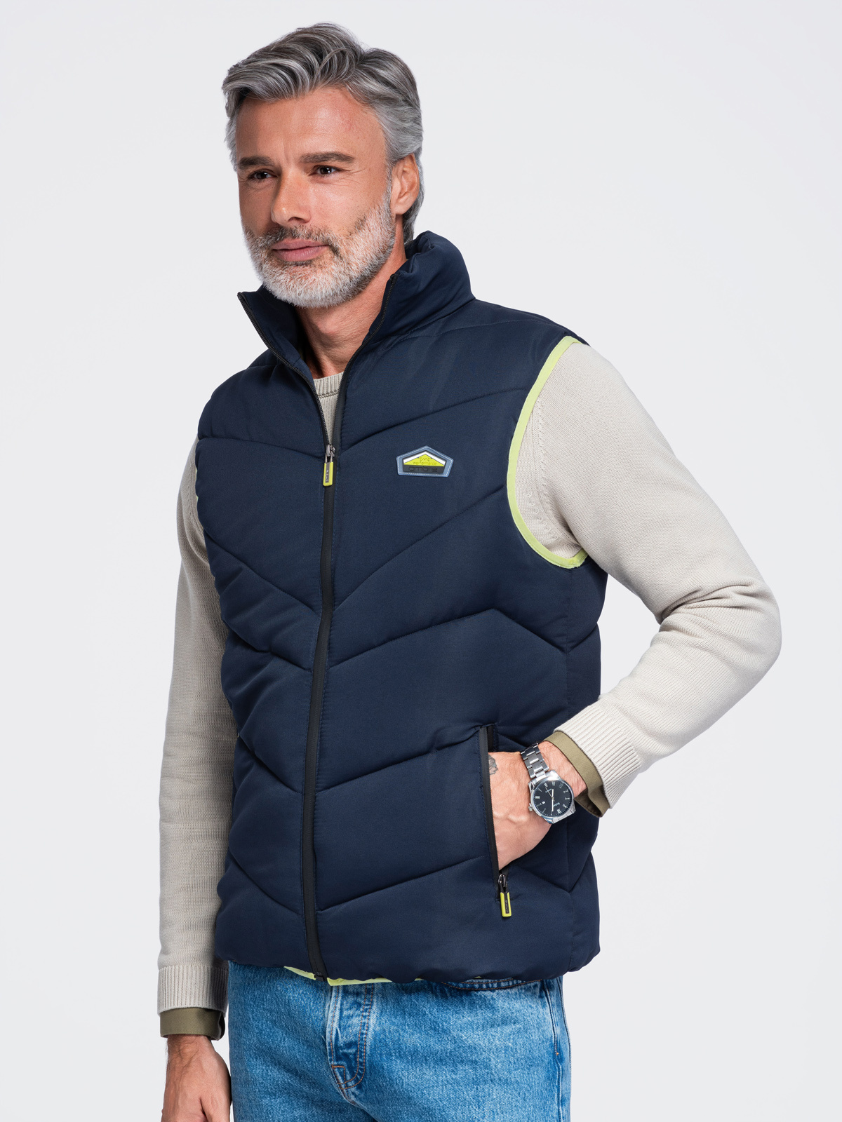 Meeste tepitud vest püstkrae ja tõmblukuga taskutega Ombre Clothing - Image 25