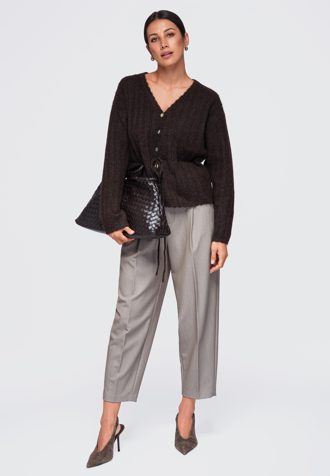Ombre Clothing naiste nööpidega kootud kampsun seotava vööga - Image 7