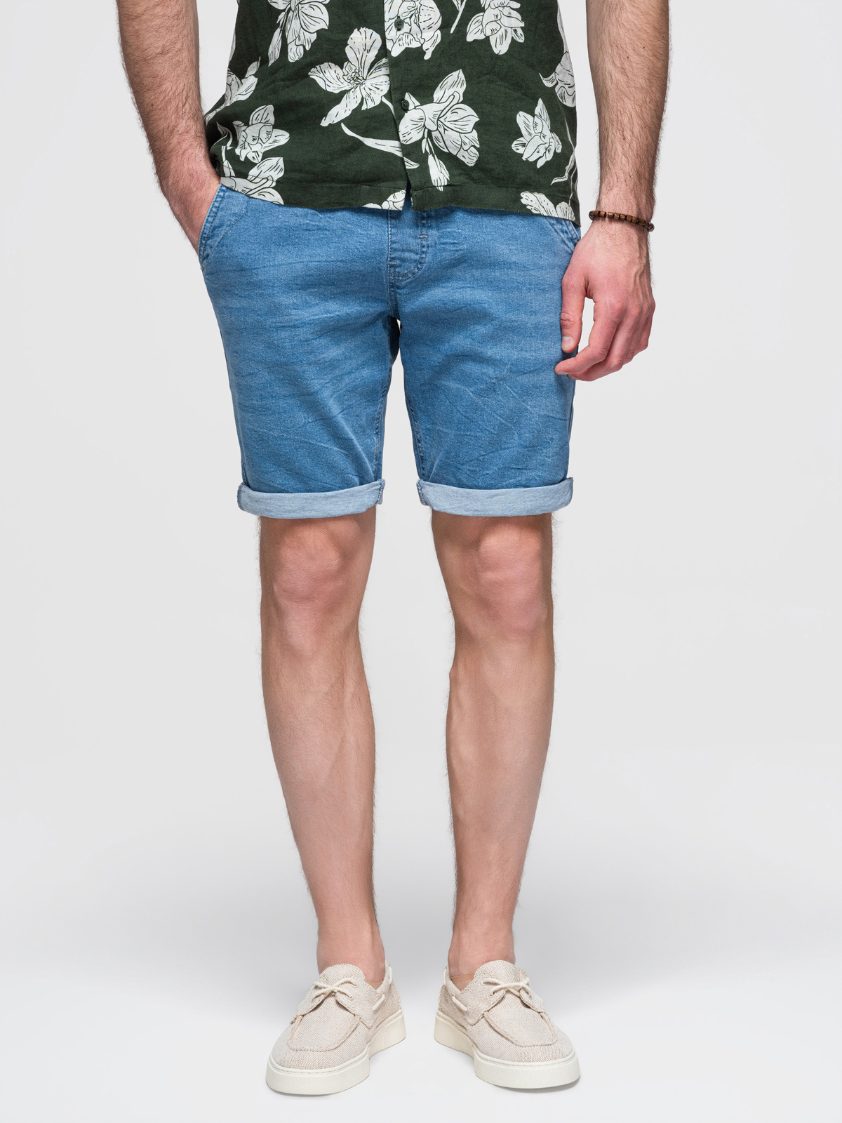 Ombre Clothing meeste teksalühikesed püksid nöörvööga - Image 1