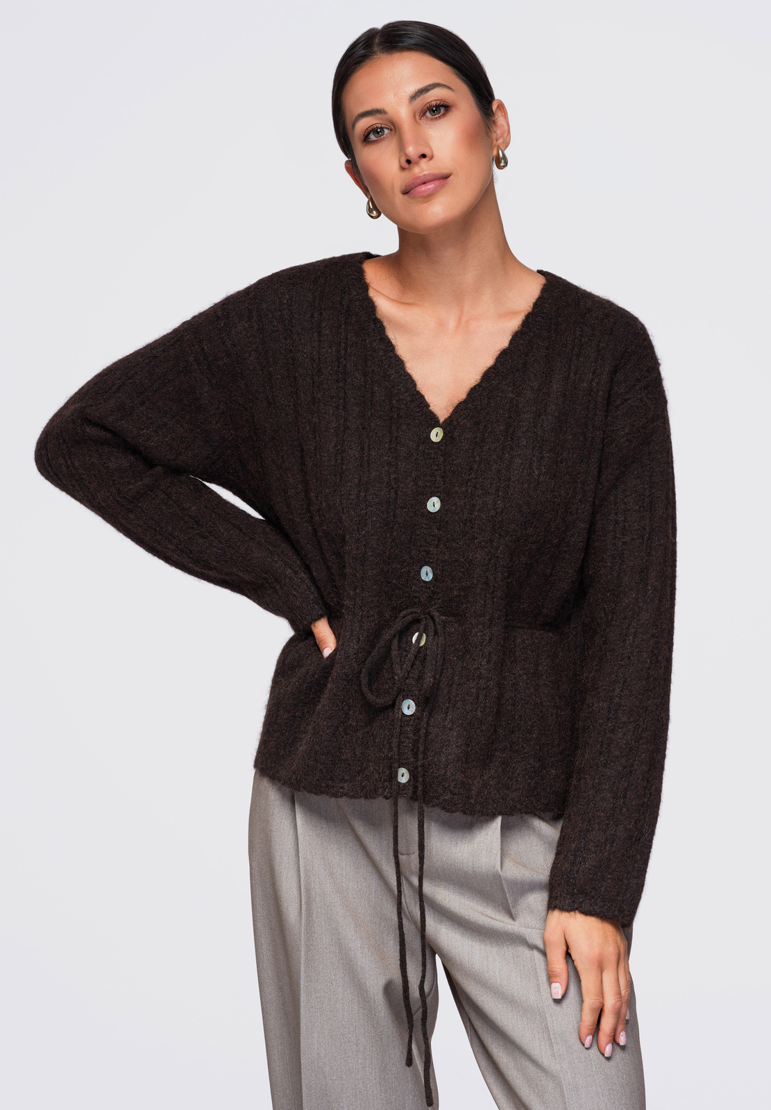 Ombre Clothing naiste nööpidega kootud kampsun seotava vööga - Image 9