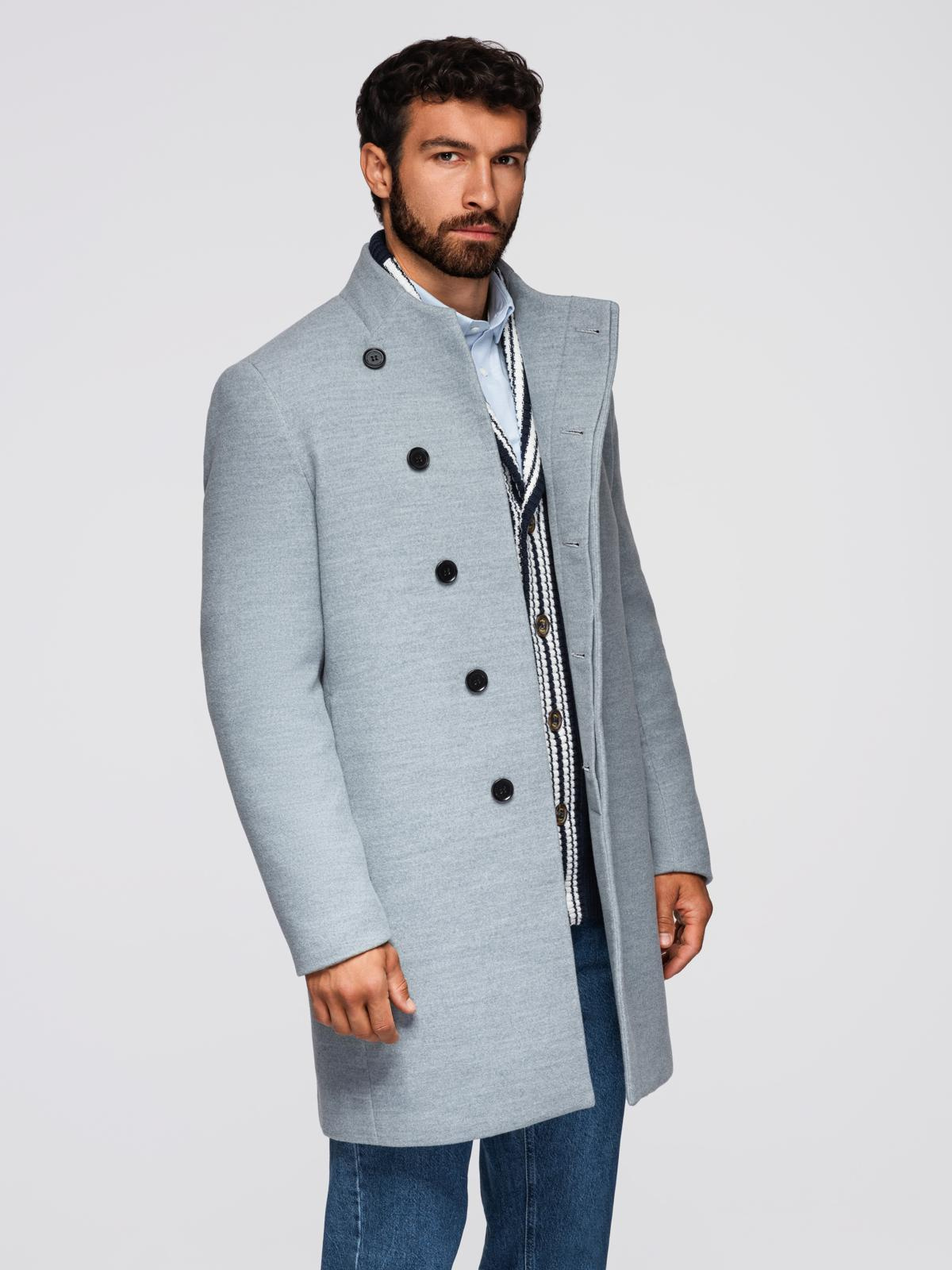 Ombre Clothing meeste poolpikk mantel püstkrae ja nööpidega - Image 4