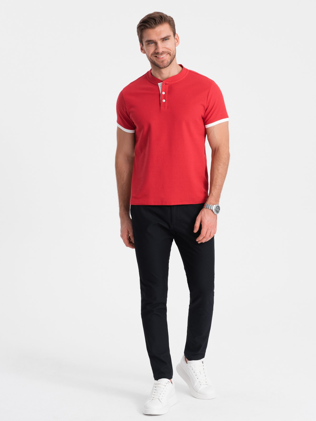 Meeste püstkrae ja nööpidega polosärk Ombre Clothing - Image 143
