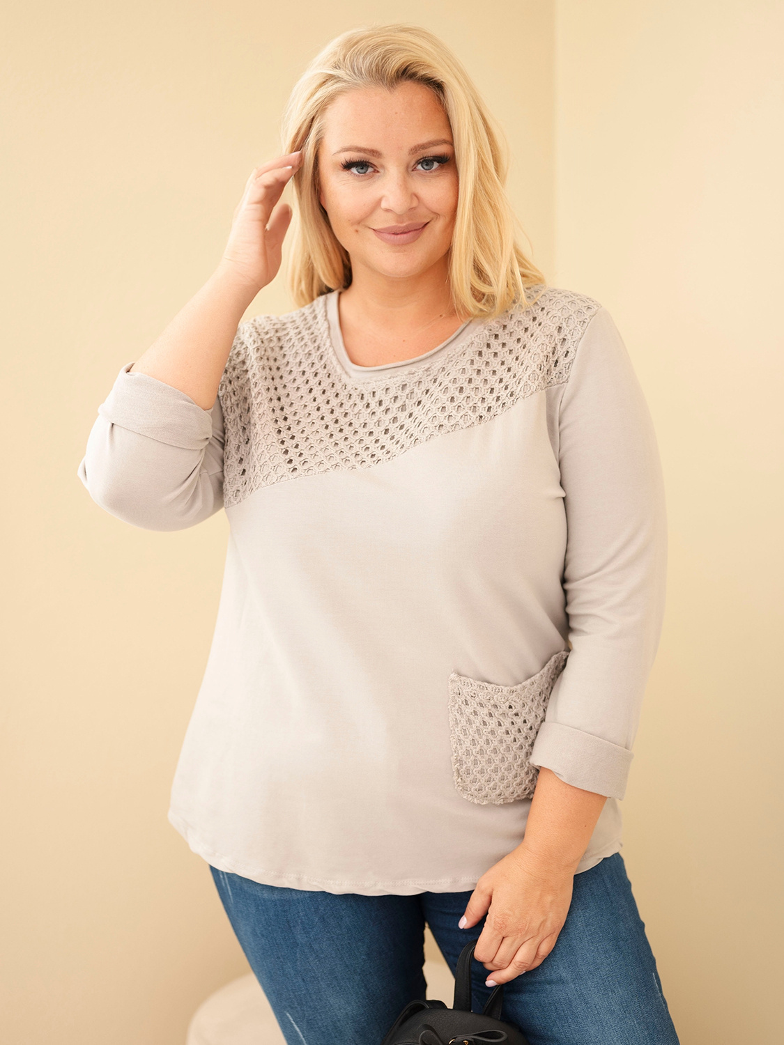 Naiste plus-size puuvillane pikkade varrukatega pusa pitsdetailiga - Image 51