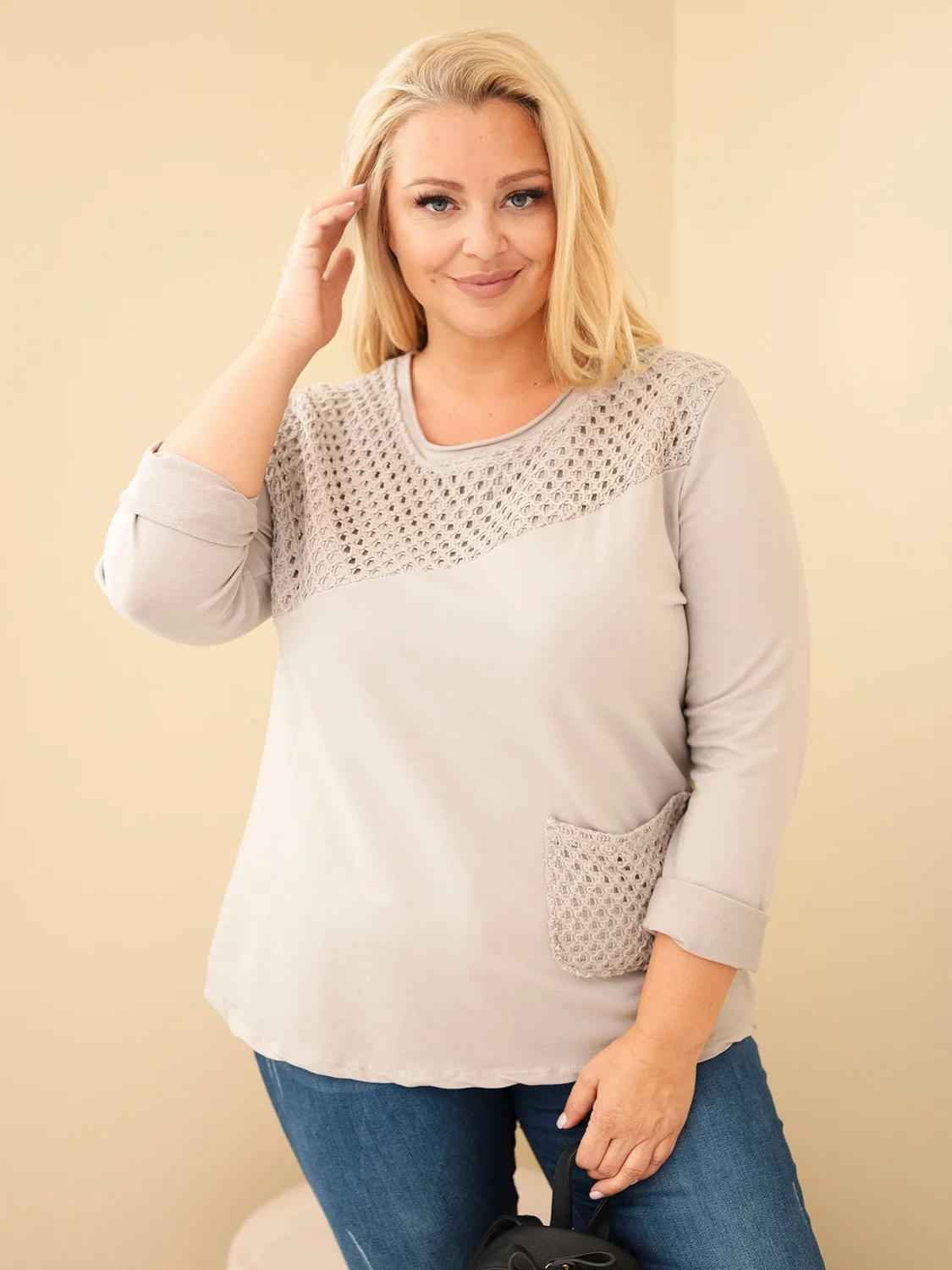 Naiste plus-size puuvillane pikkade varrukatega pusa pitsdetailiga - Image 17