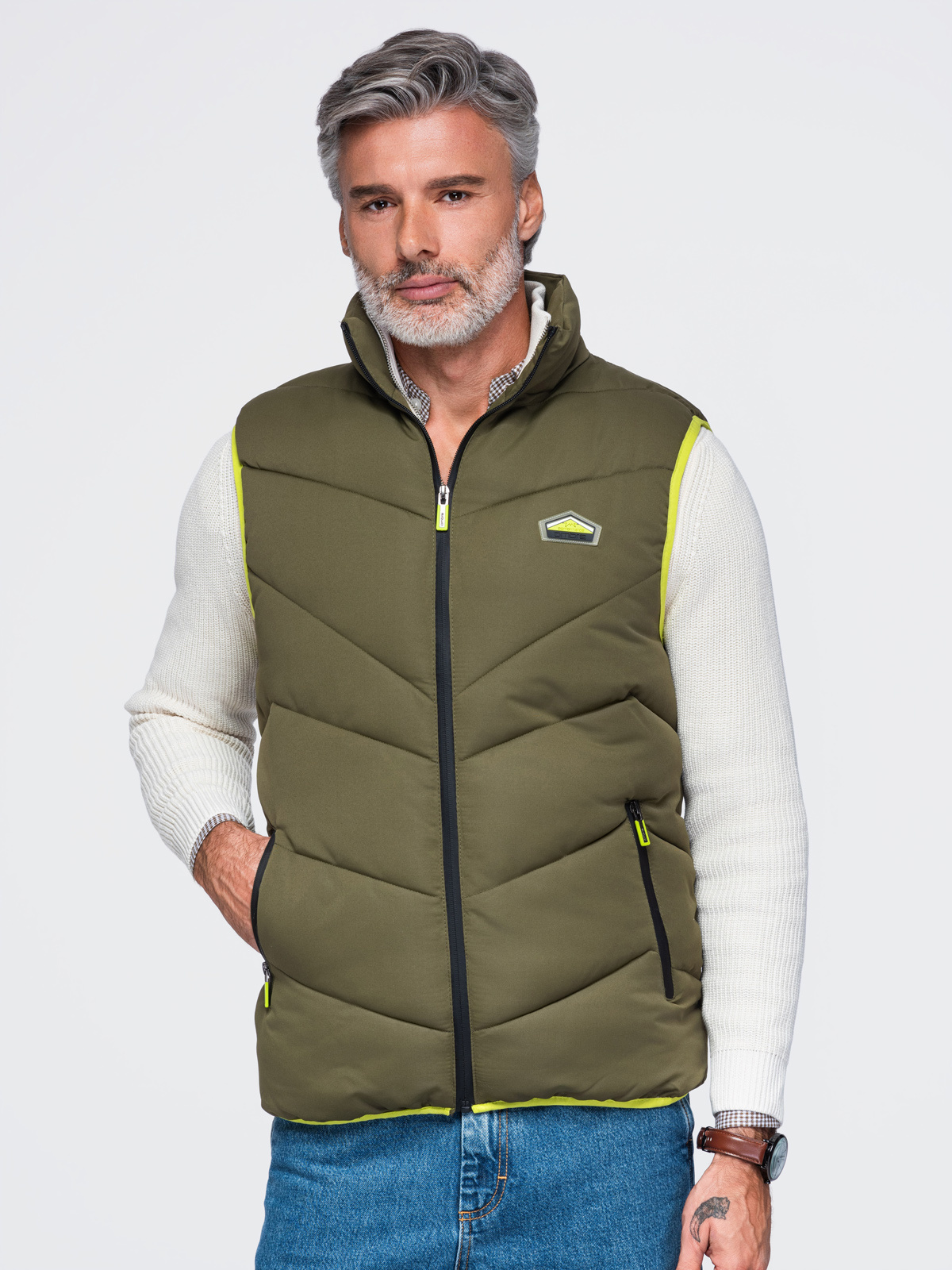 Meeste tepitud vest püstkrae ja tõmblukuga taskutega Ombre Clothing - Image 6