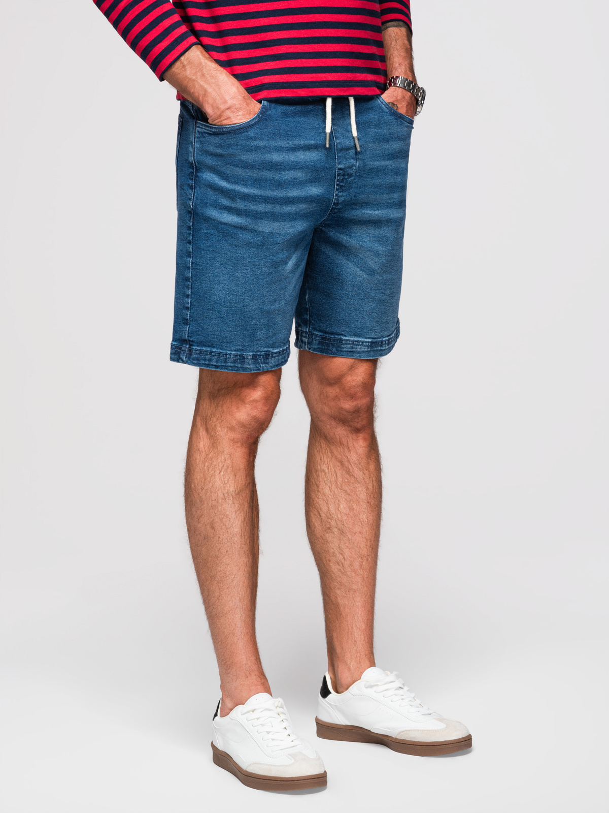 Ombre Clothing meeste teksalühikesed püksid nööriga vöökohaga - Image 15