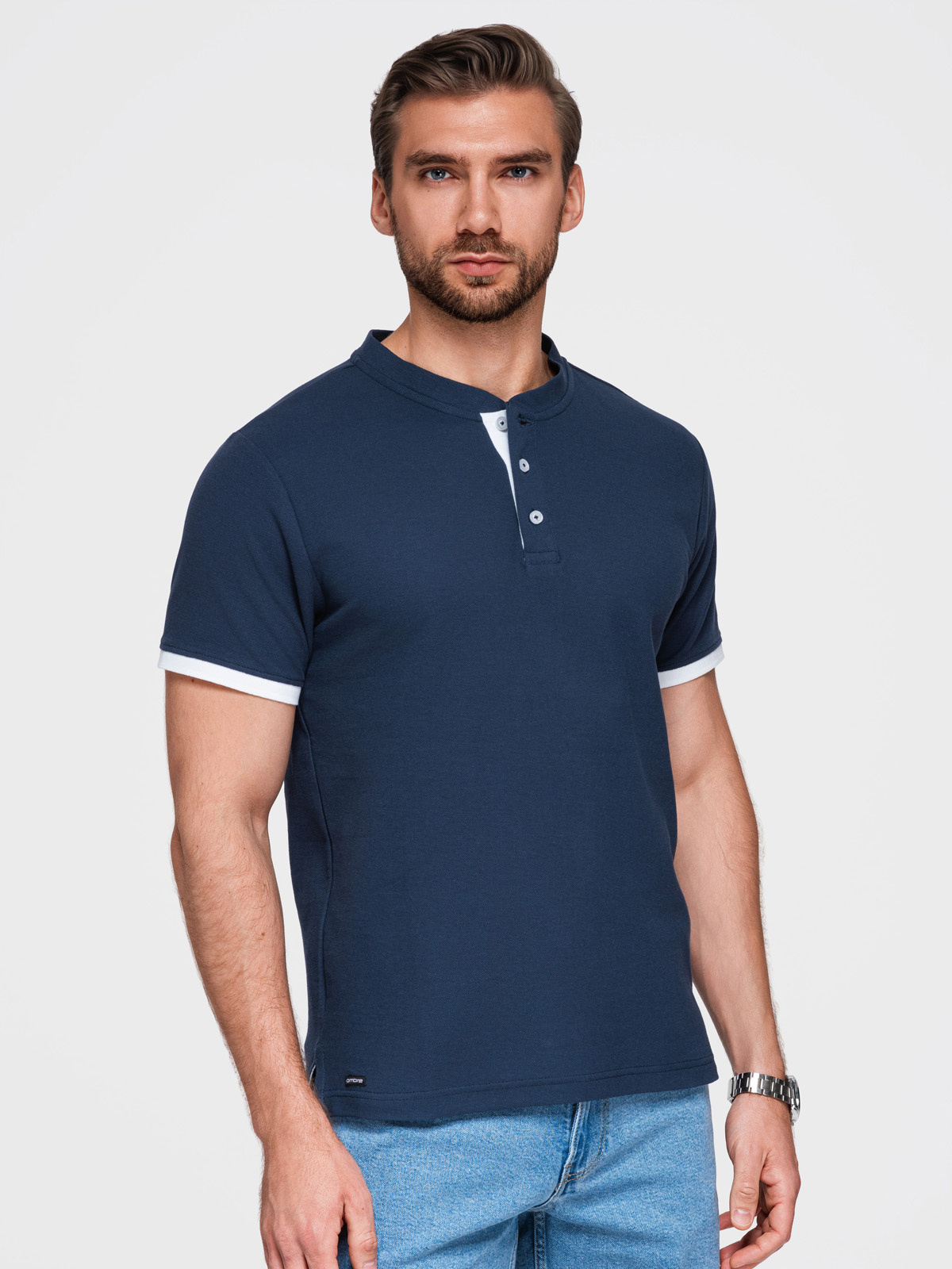 Meeste püstkrae ja nööpidega polosärk Ombre Clothing - Image 88