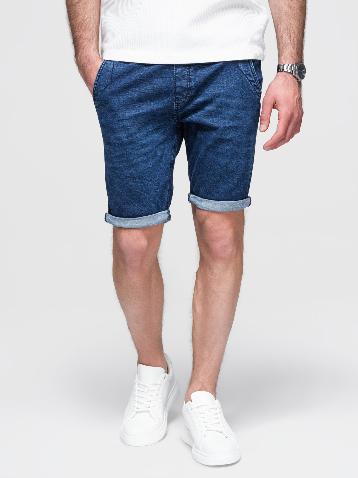 Ombre Clothing meeste teksalühikesed püksid nöörvööga - Image 10