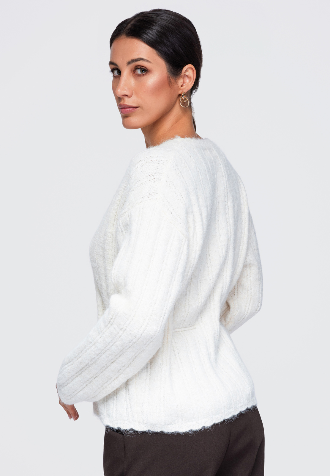 Ombre Clothing naiste nööpidega kootud kampsun seotava vööga - Image 5