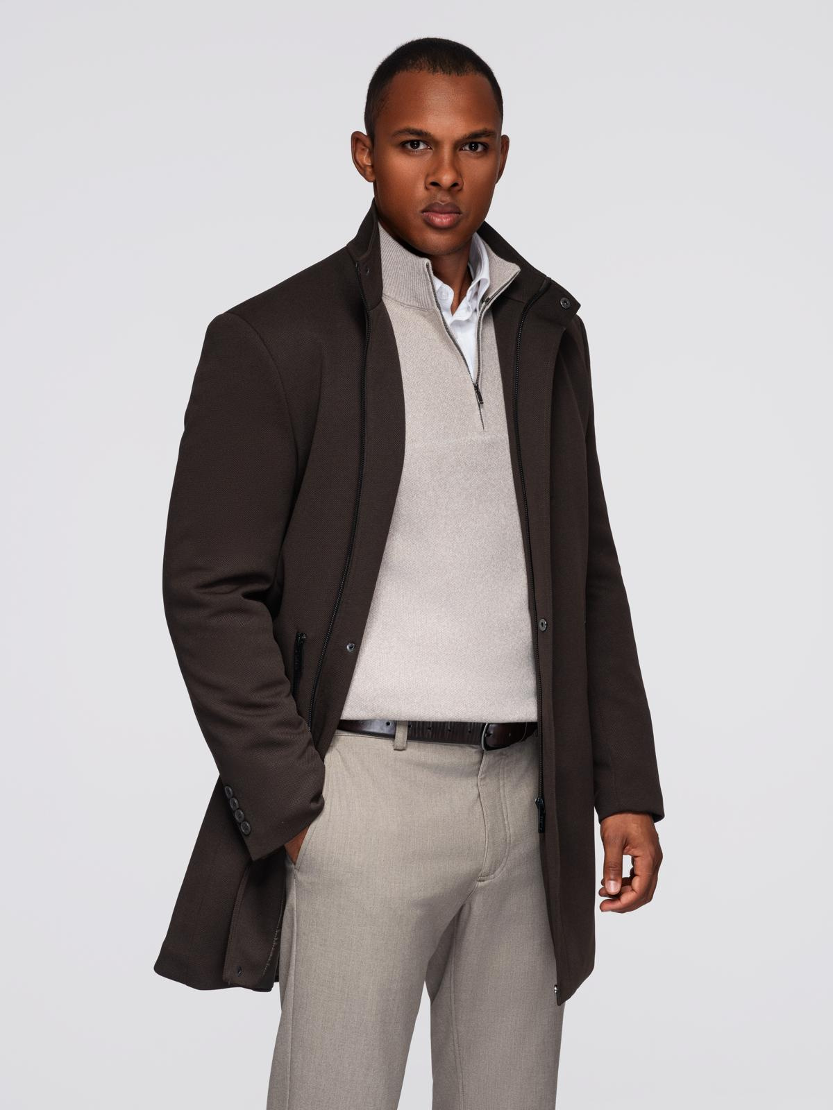 Meeste mantel püstkrae ja peidetud nööpkinnitusega Ombre Clothing - Image 37