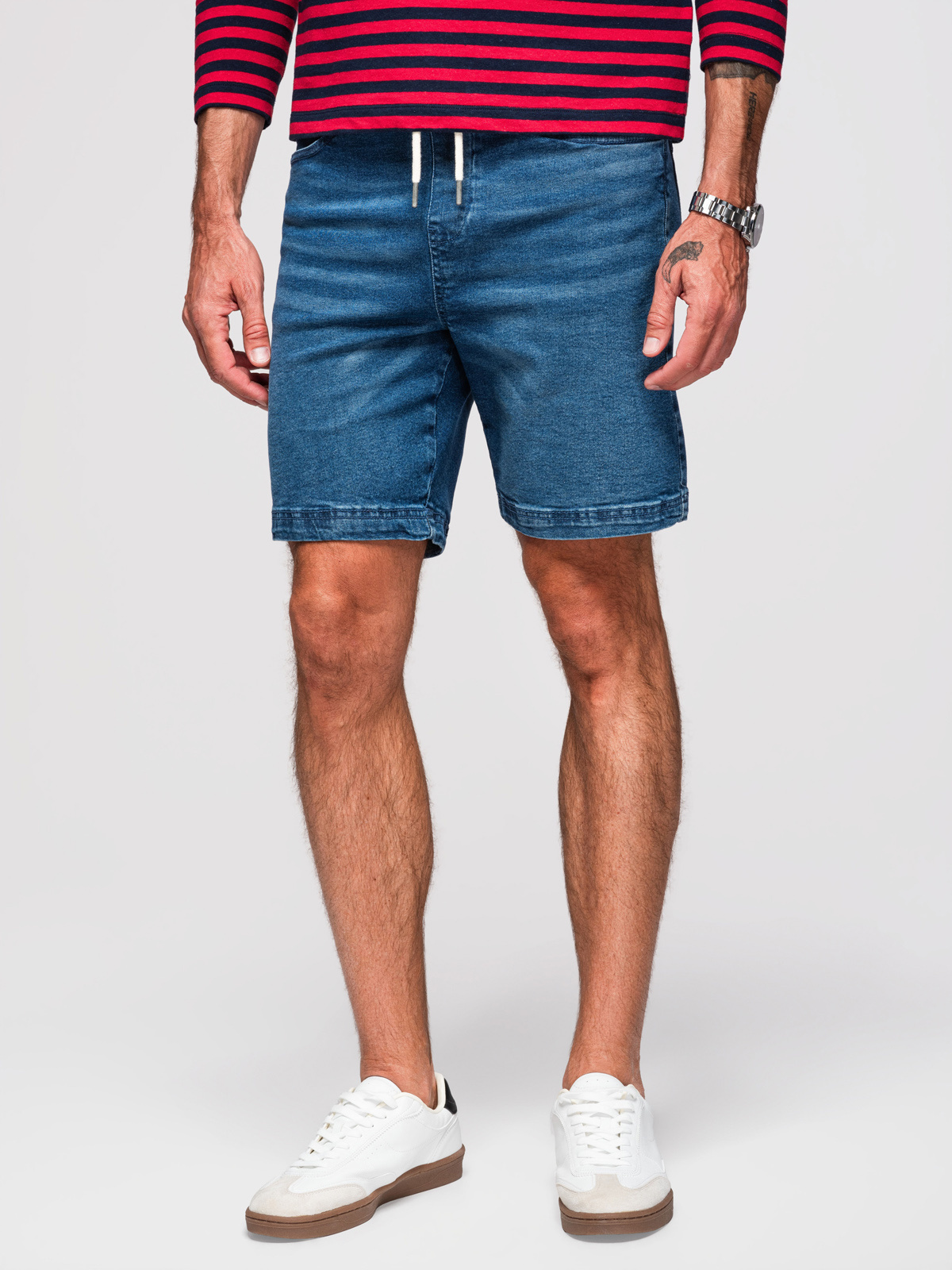 Ombre Clothing meeste teksalühikesed püksid nööriga vöökohaga - Image 11