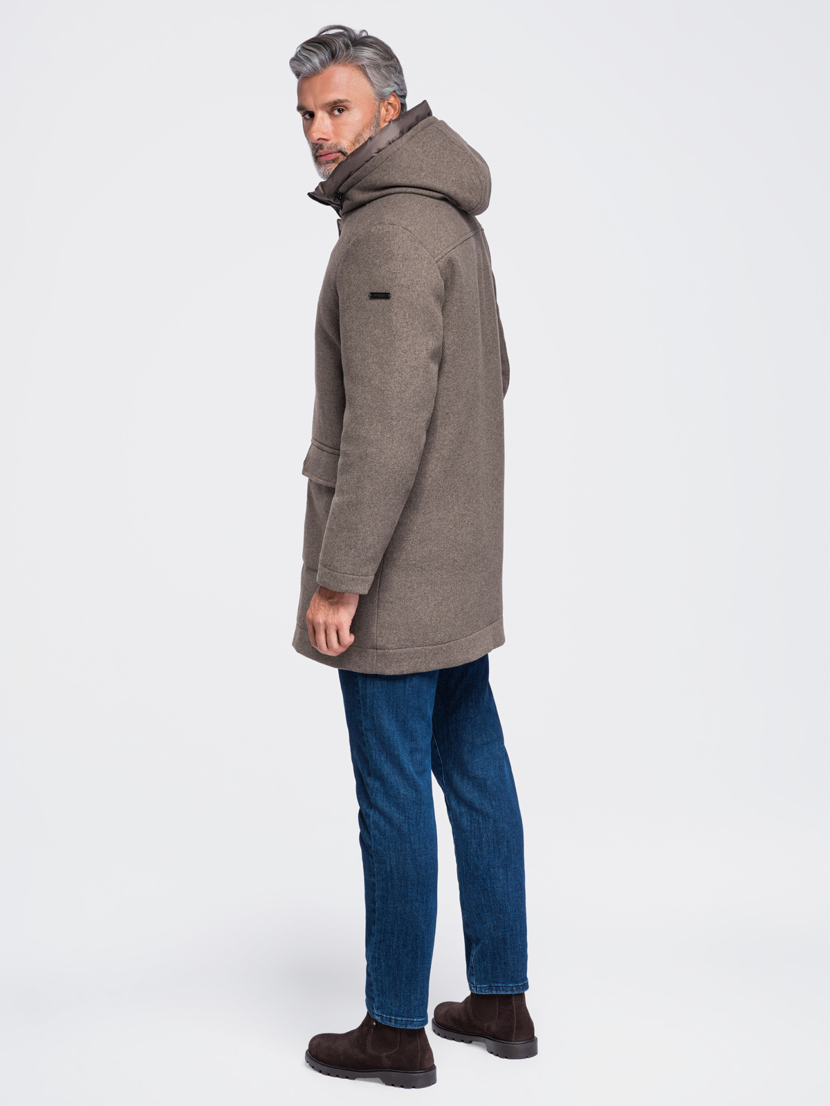 Meeste kapuutsiga villasegust mantel Ombre Clothing - Image 18
