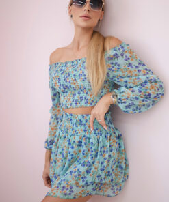 Lilleline naiste komplekt satsidega seeliku ja crop-top pluusiga Kesi