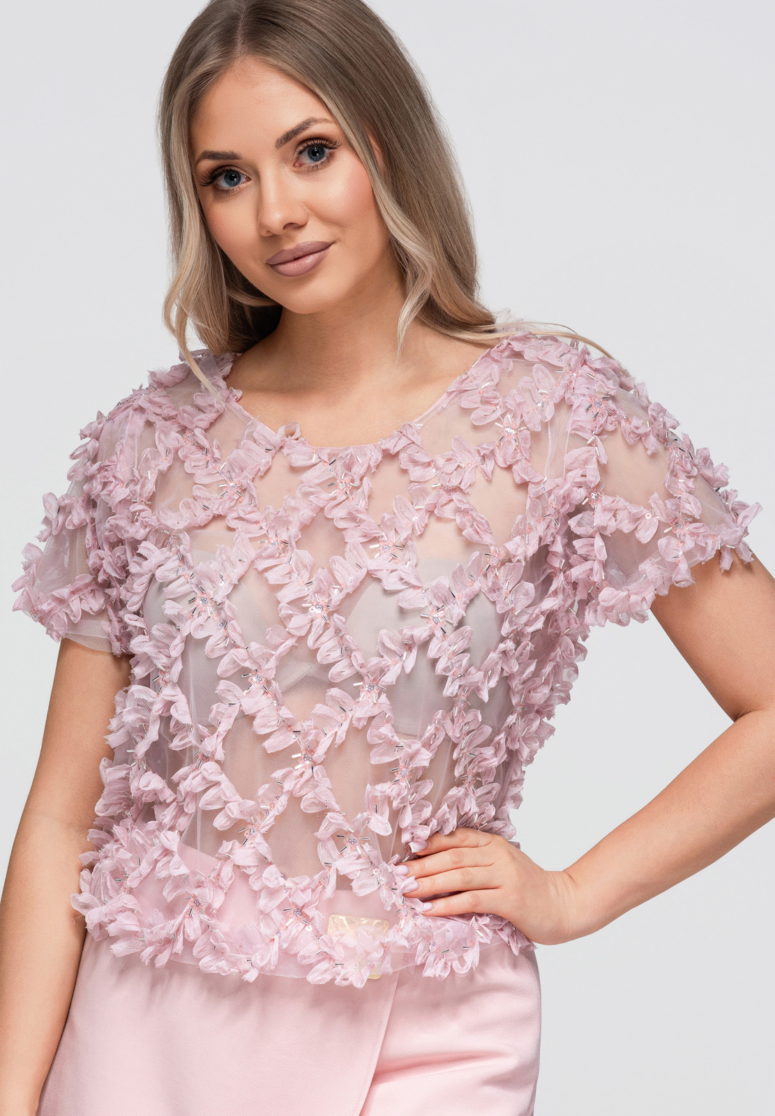 Naiste lühike pluus 3D lilleaplikatsioonidega Ombre Clothing - Image 5
