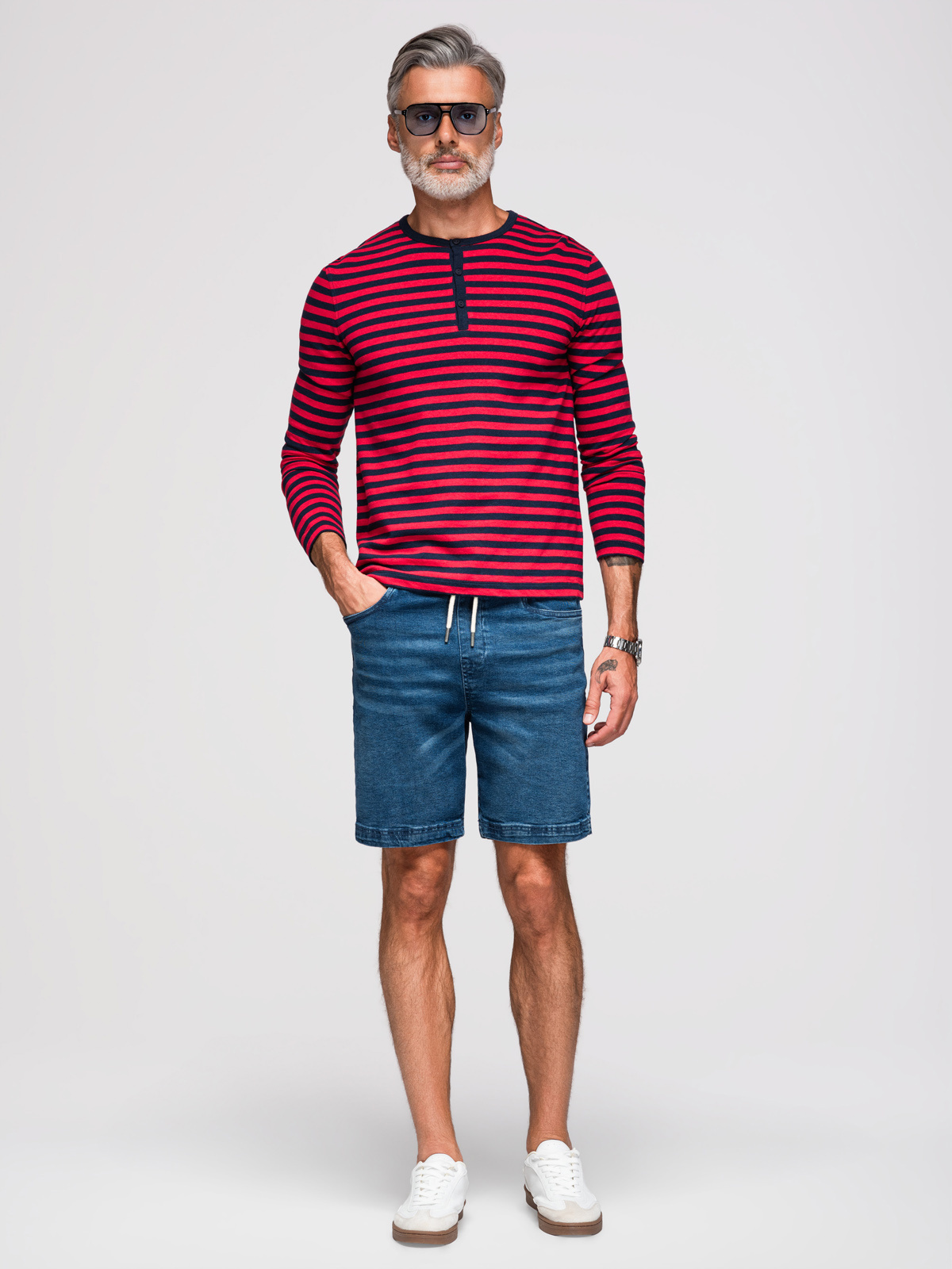 Ombre Clothing meeste teksalühikesed püksid nööriga vöökohaga - Image 13