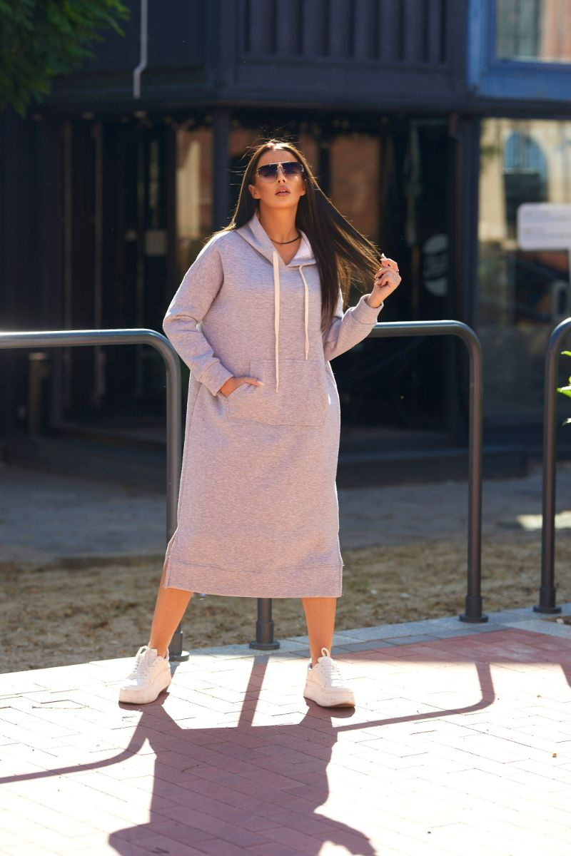 Pikk kapuutsi ja kängurutaskuga dresskleit - Image 33