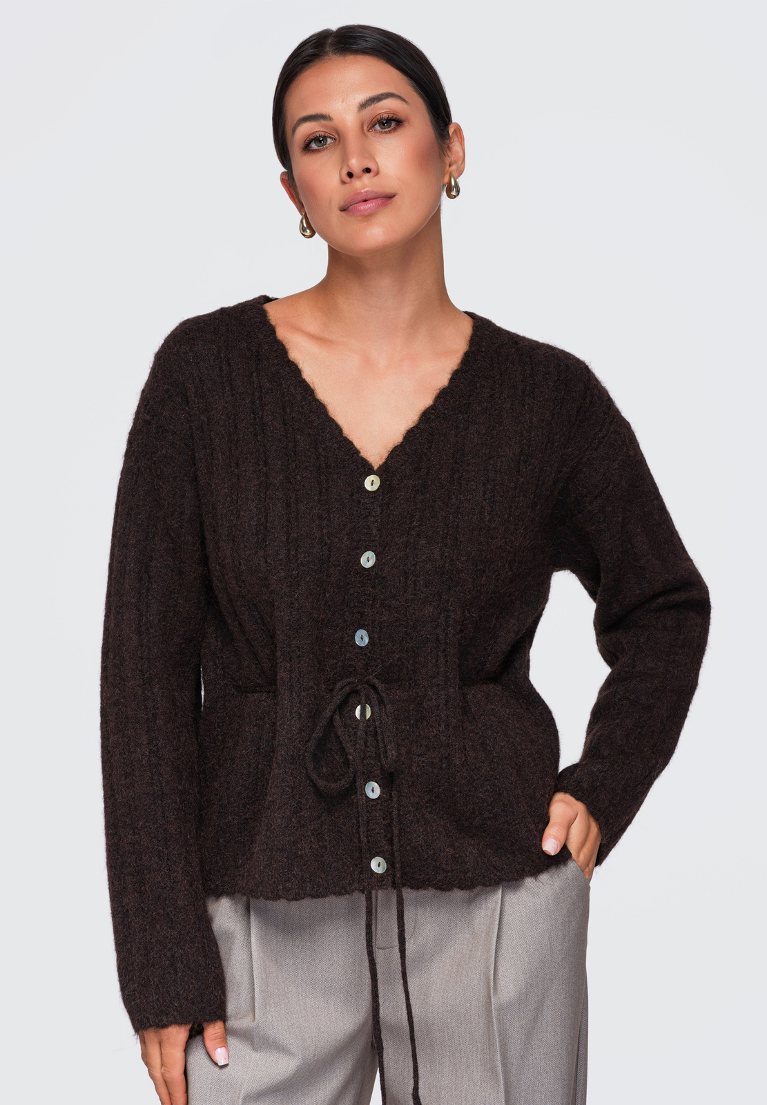 Ombre Clothing naiste nööpidega kootud kampsun seotava vööga - Image 6