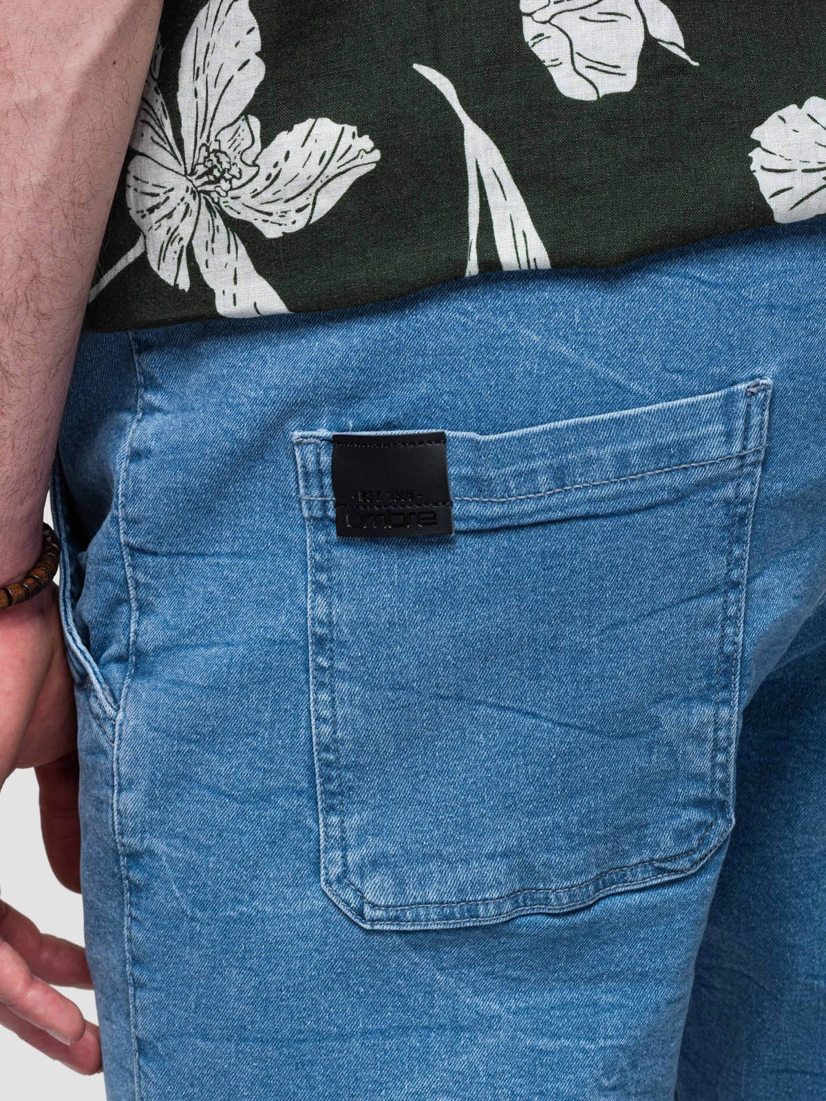 Ombre Clothing meeste teksalühikesed püksid nöörvööga - Image 4