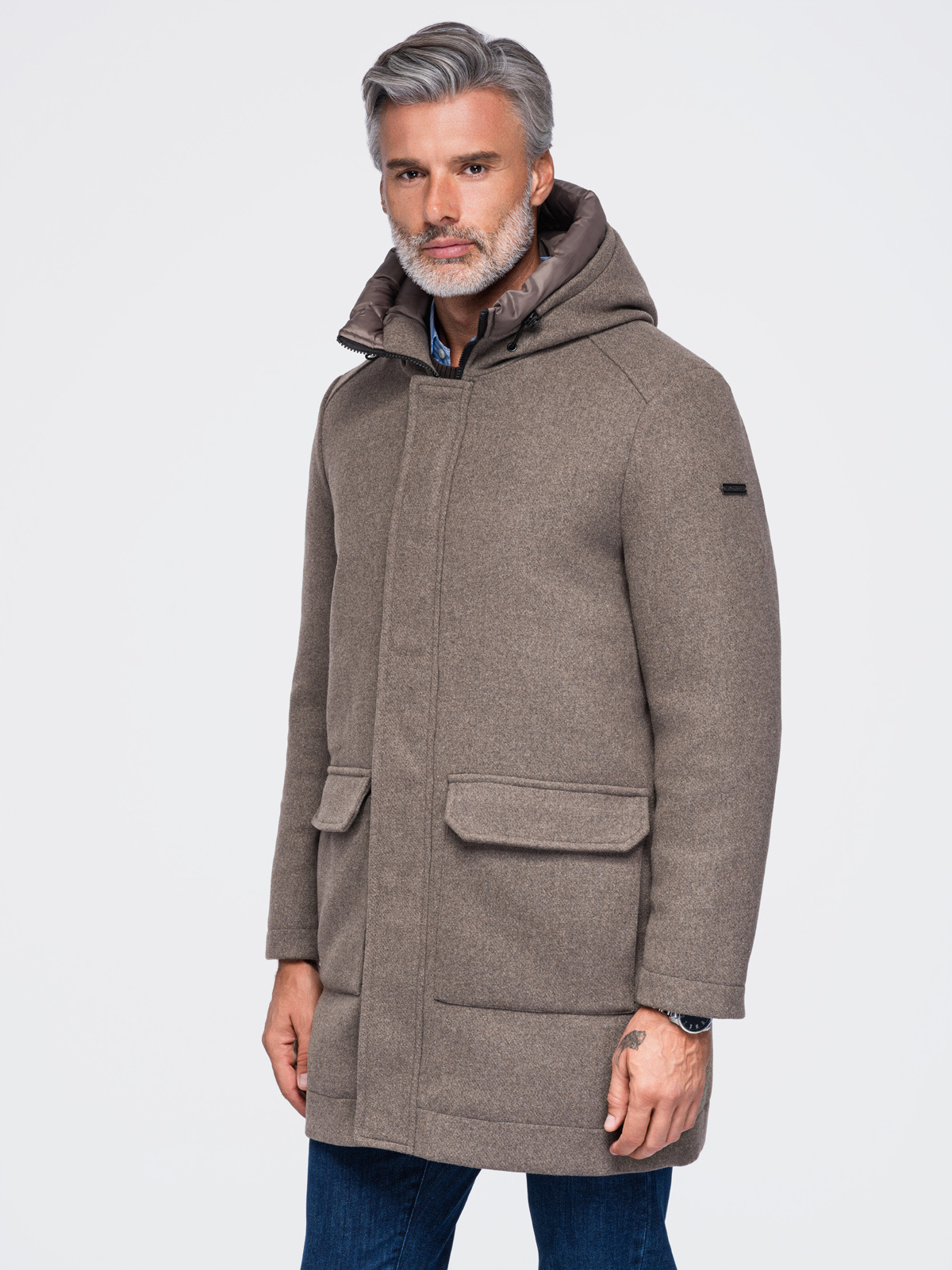 Meeste kapuutsiga villasegust mantel Ombre Clothing - Image 16