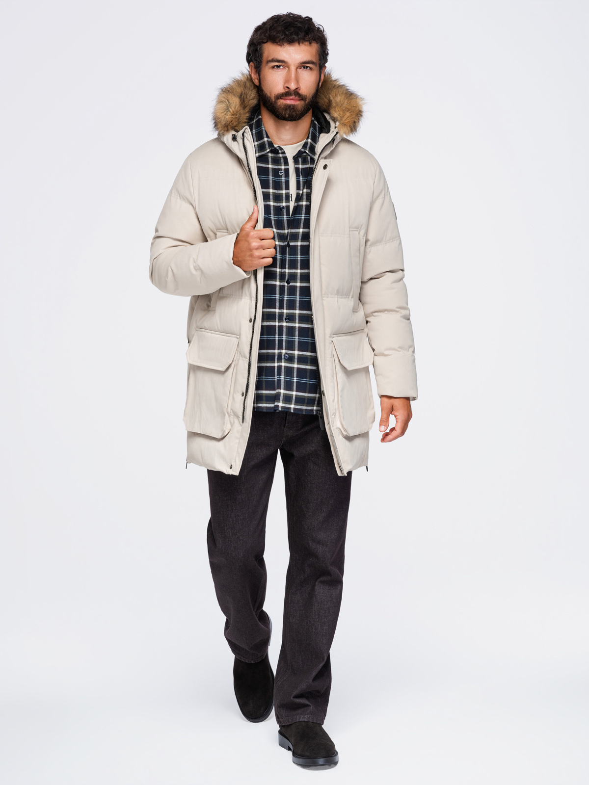 Ombre Clothing pikendatud tegumoega meeste talveparka kapuutsiga - Image 4