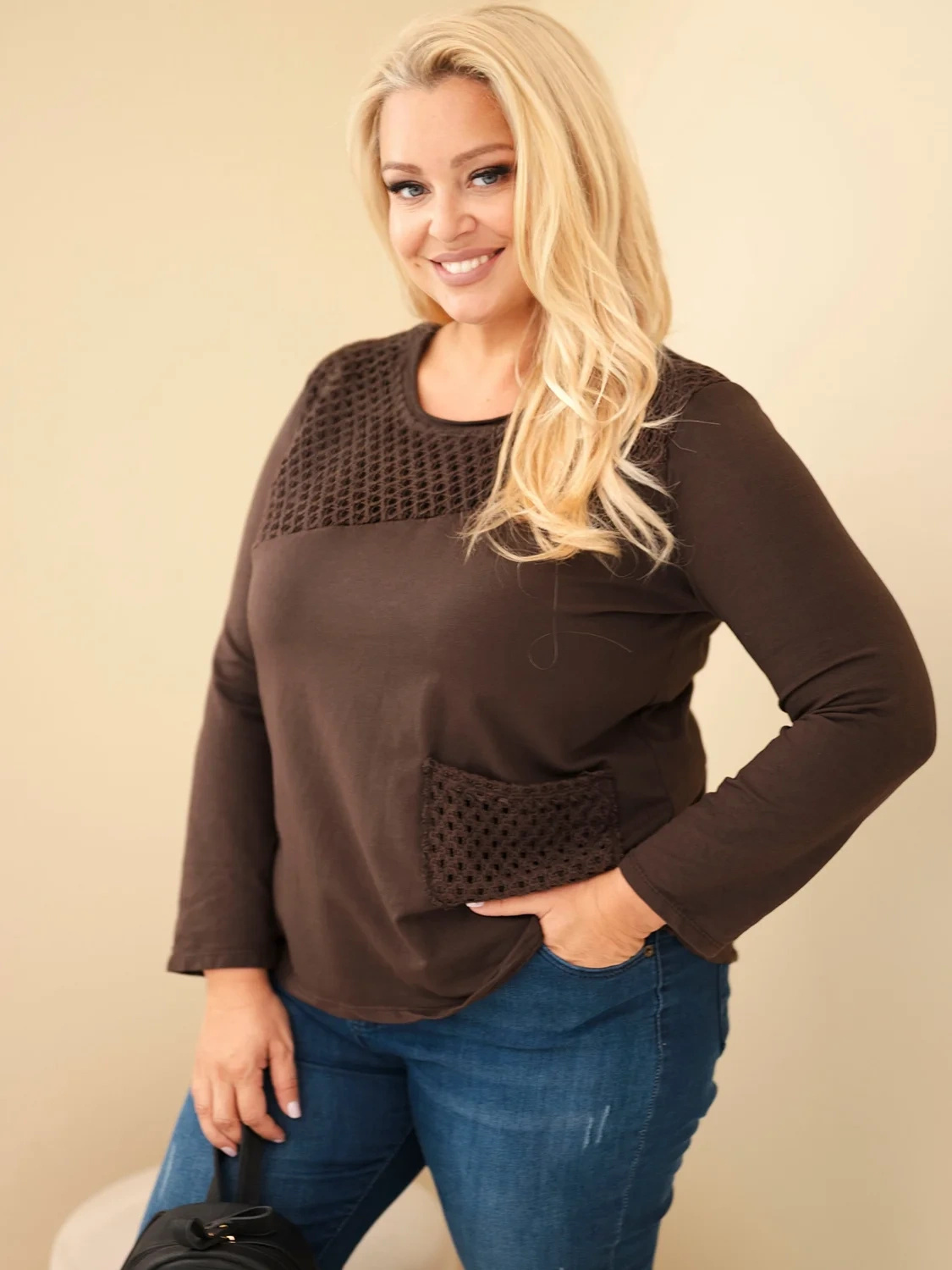 Naiste plus-size puuvillane pikkade varrukatega pusa pitsdetailiga - Image 32