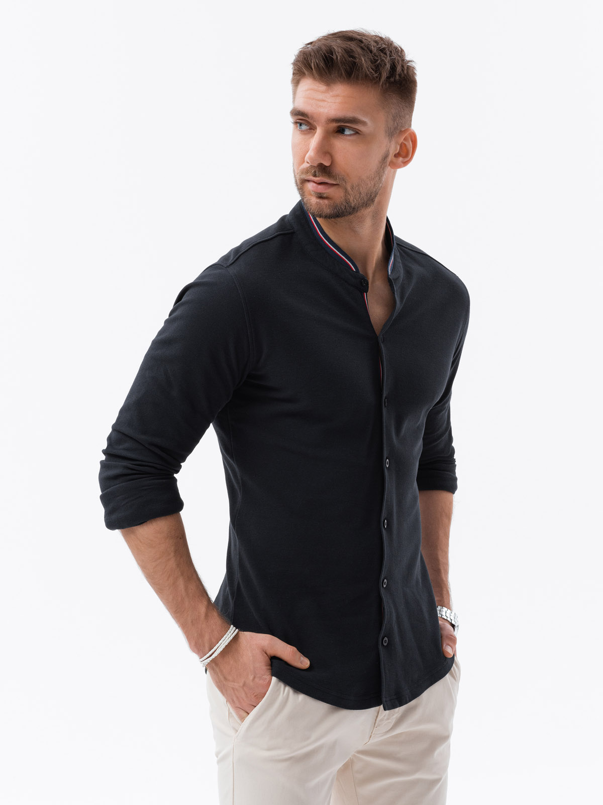 Meeste pikkade varrukatega särk püstkraega Ombre Clothing - Image 12