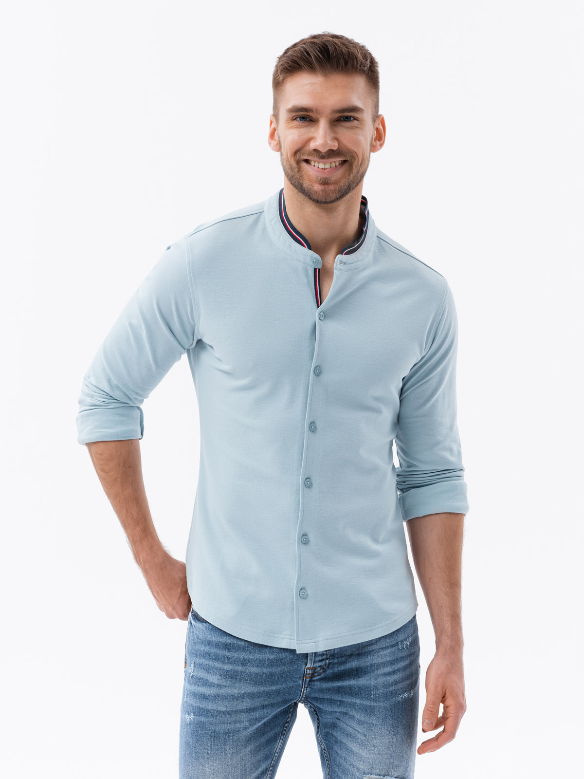 Meeste pikkade varrukatega särk püstkraega Ombre Clothing - Image 26