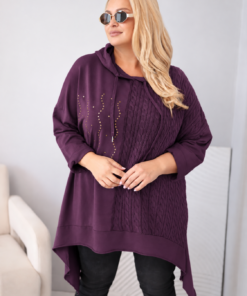 Naiste kapuutsiga puuvillane pusa Kesi Plus Size palmikmustriga