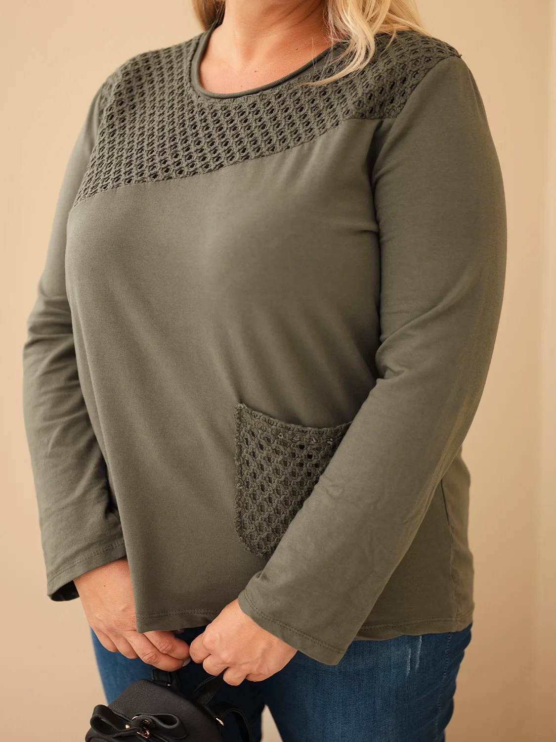 Naiste plus-size puuvillane pikkade varrukatega pusa pitsdetailiga - Image 29