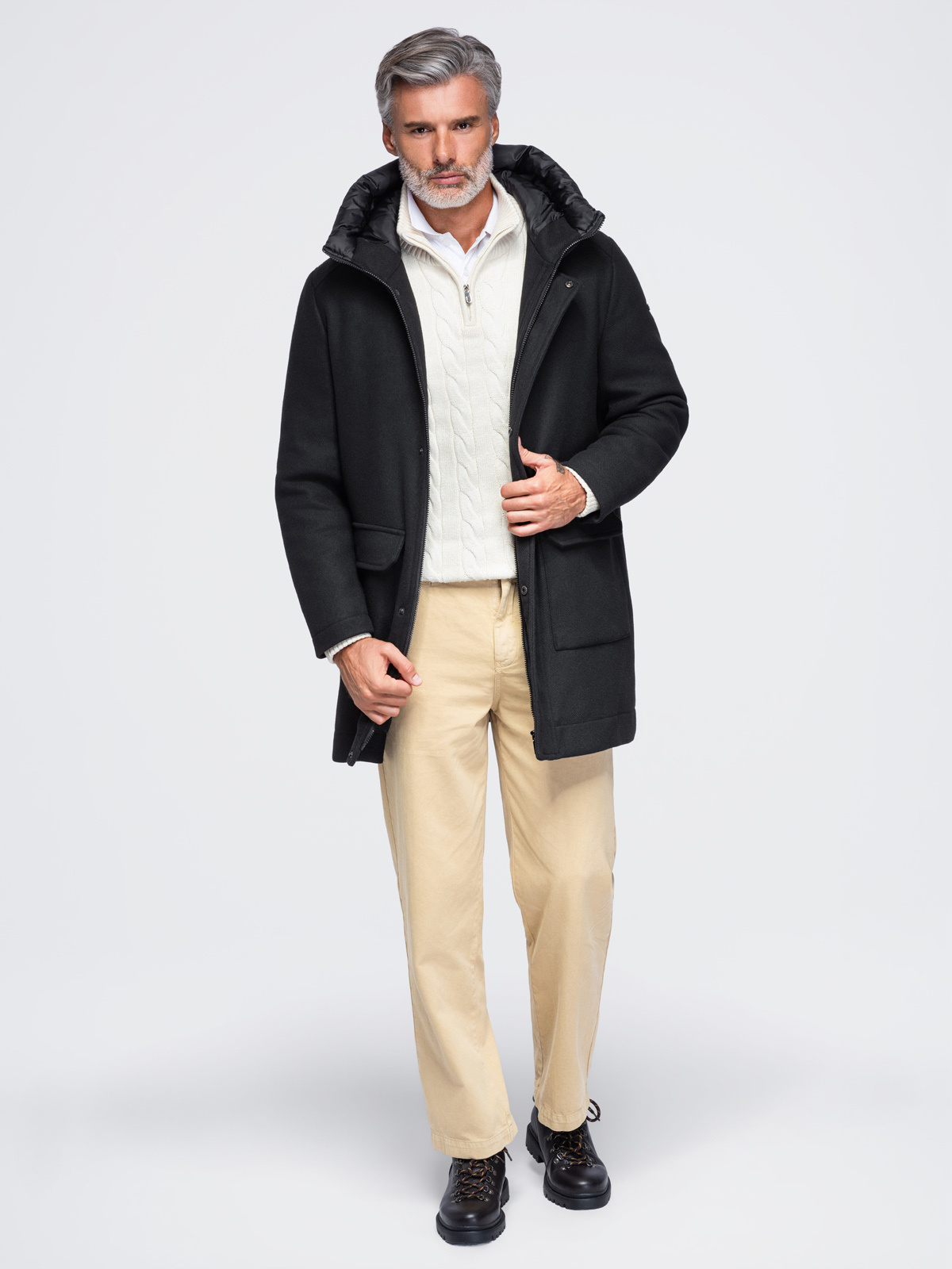 Meeste kapuutsiga villasegust mantel Ombre Clothing - Image 7