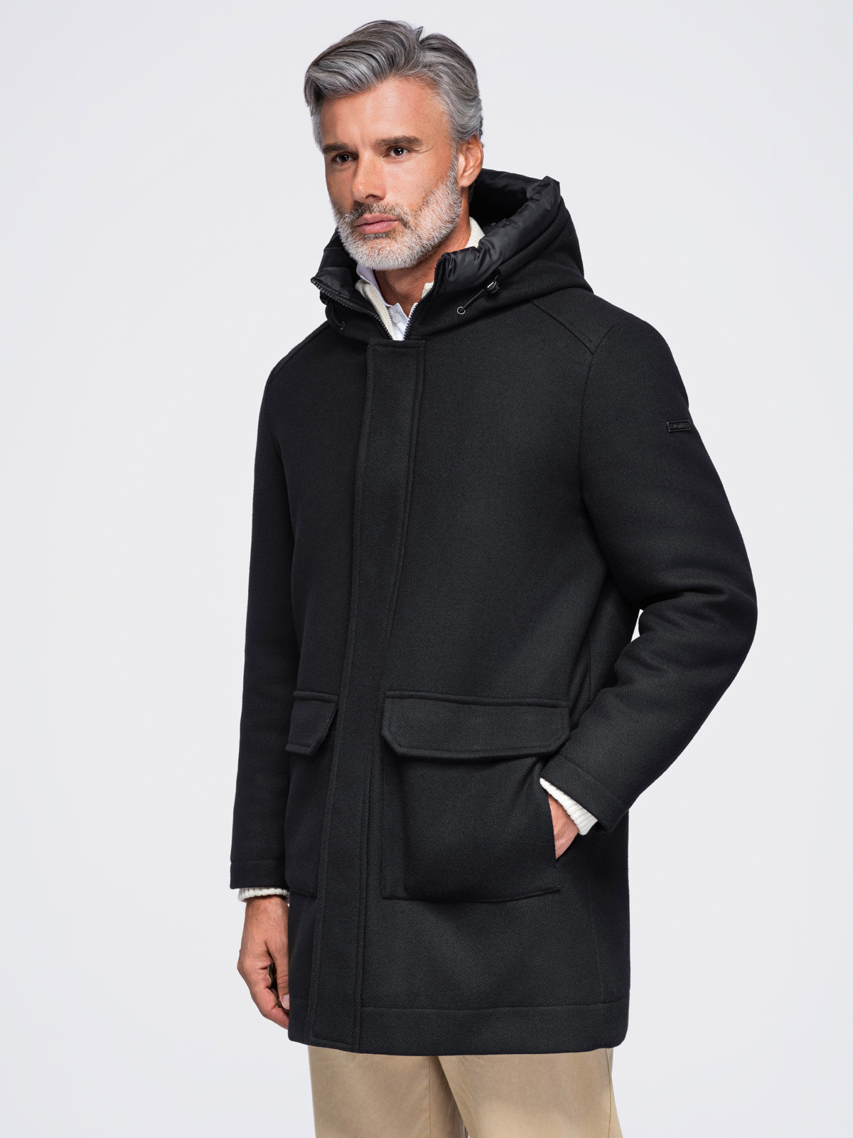 Meeste kapuutsiga villasegust mantel Ombre Clothing - Image 3