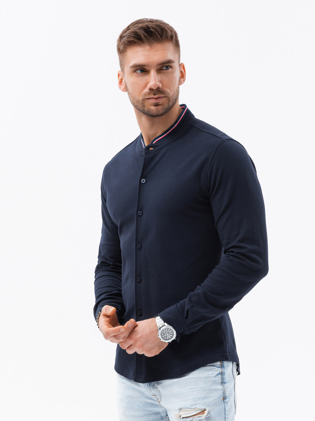 Meeste pikkade varrukatega särk püstkraega Ombre Clothing - Image 20