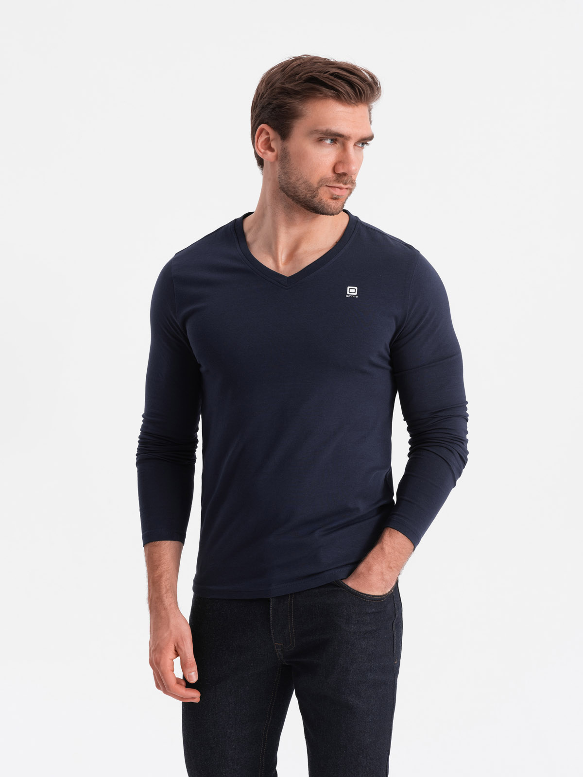 Meeste pikkade varrukatega V-kaelusega särk Ombre Clothing - Image 12