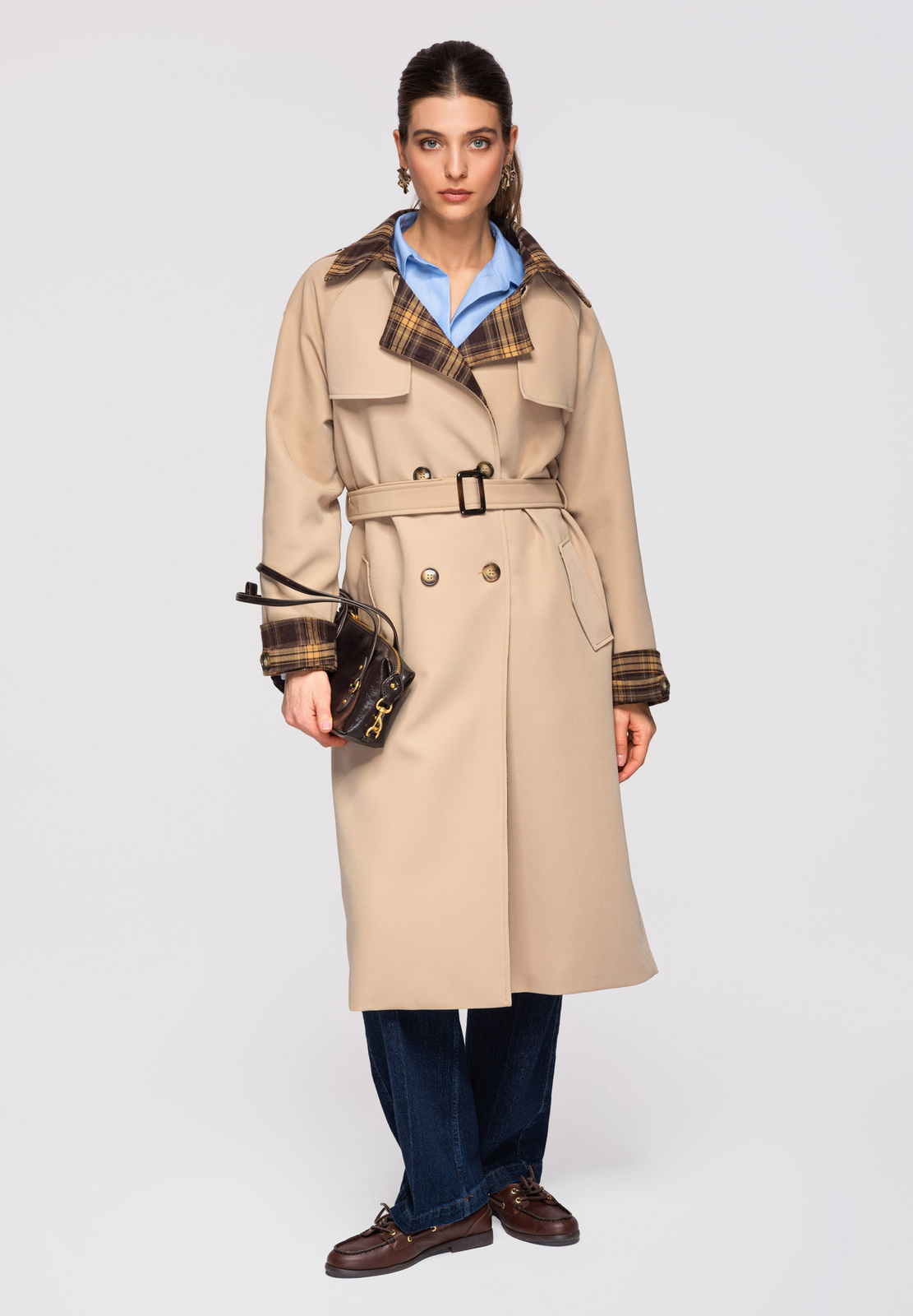 Naiste kaherealine trenchcoat-üleminekumantel vööga - Image 11