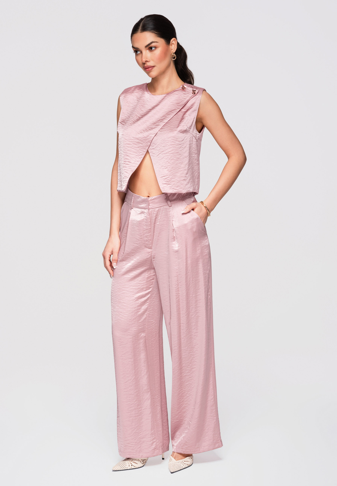 Kõrge pihaosaga laiad naiste püksid Larica - Image 6