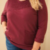 Naiste plus-size puuvillane pikkade varrukatega pusa pitsdetailiga - Thumbnail Image 14