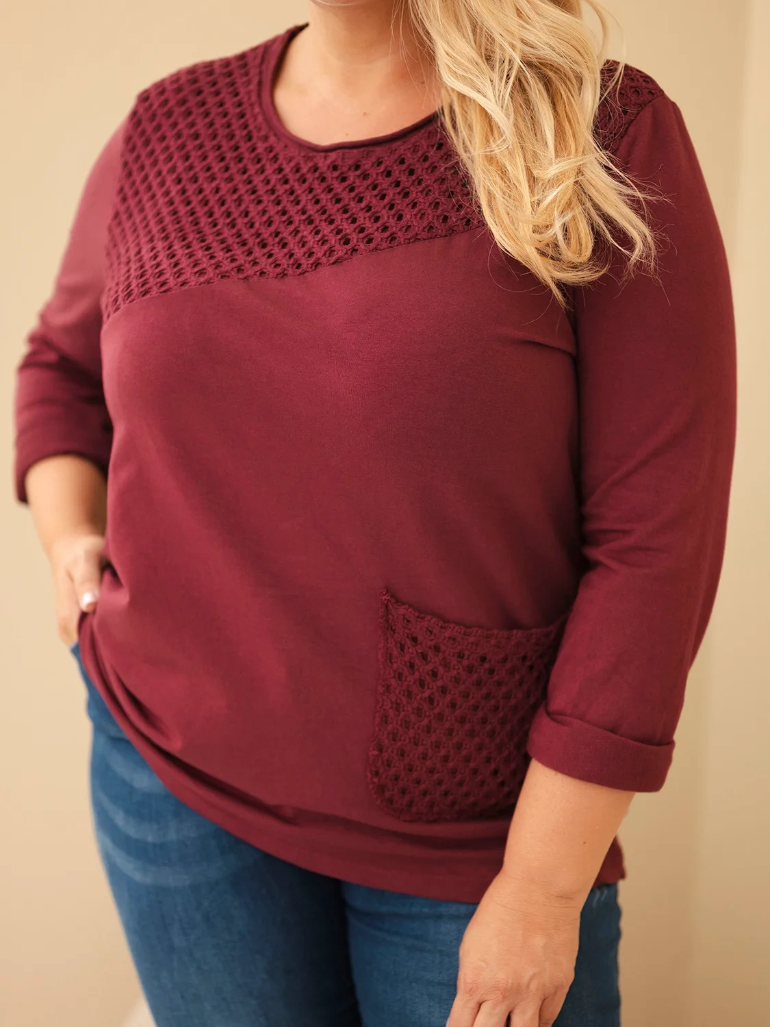 Naiste plus-size puuvillane pikkade varrukatega pusa pitsdetailiga - Image 14