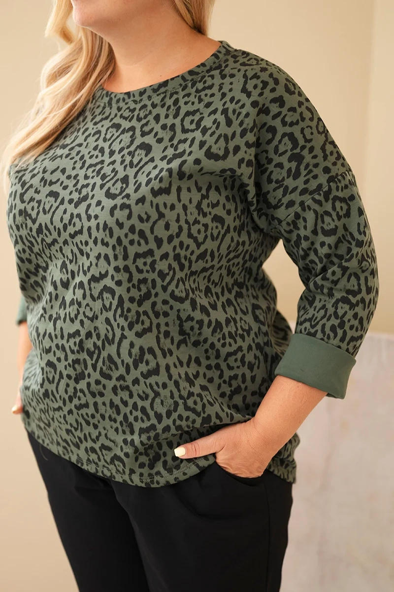 Naiste leopardimustriga pikendatud seljaosaga pluus Plus Size - Image 19