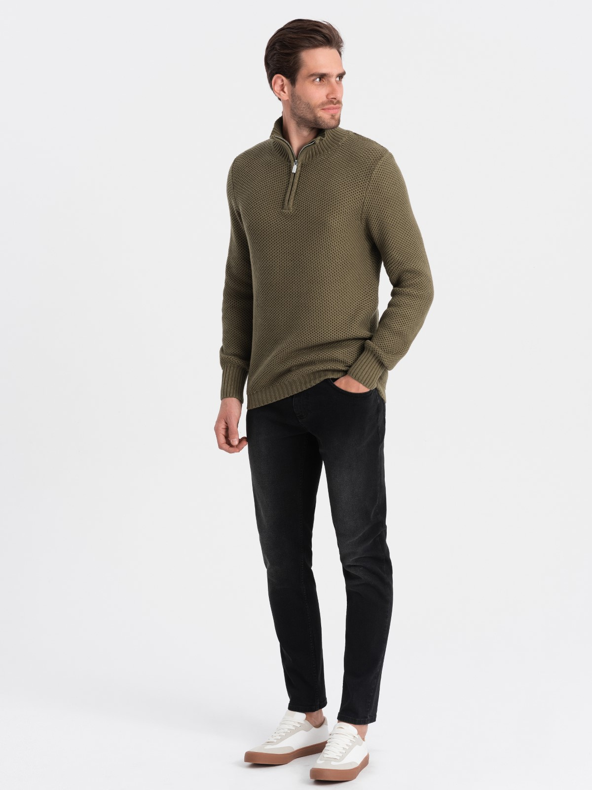 Meeste kootud kampsun püstkrae ja tõmblukuga Ombre Clothing - Image 4
