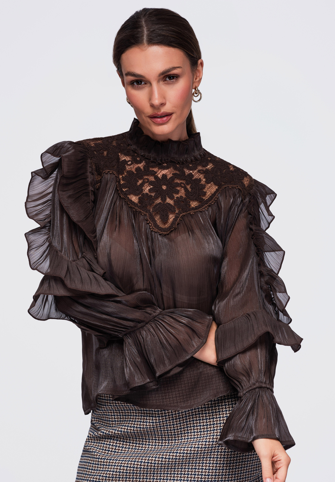 Ombre Clothing naiste pluus satside ja pitsdetailiga - Image 8