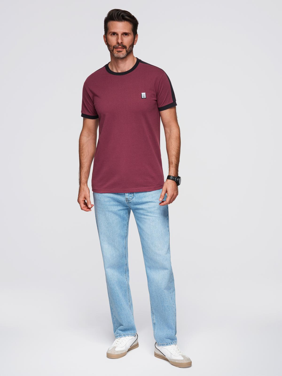 meeste puuvillane kontrastsete vahetükkidega t-särk - maroon v2 s1632 - Image 3