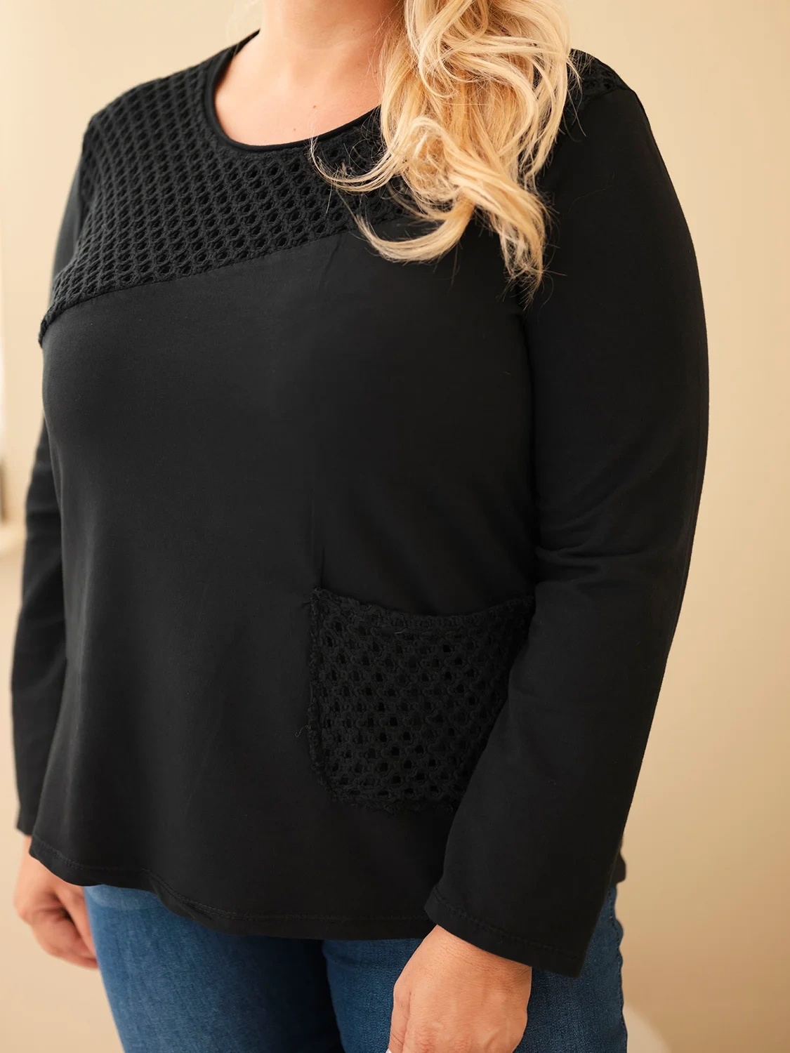 Naiste plus-size puuvillane pikkade varrukatega pusa pitsdetailiga - Image 25