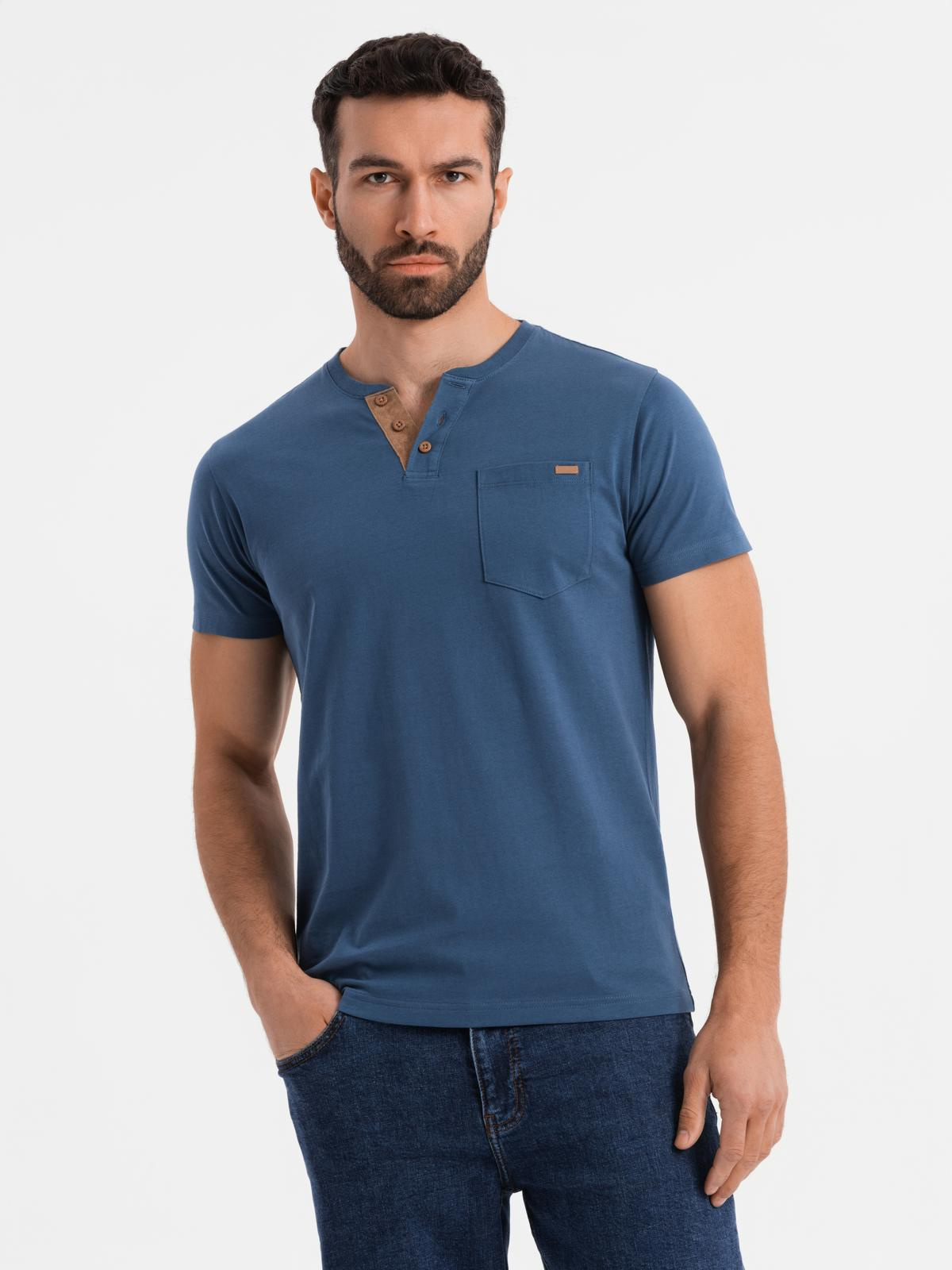 Meeste puuvillane Henley T-särk rinnataskuga Ombre Clothing - Image 2