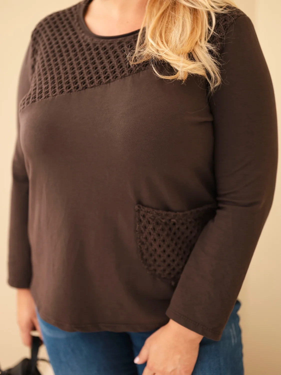 Naiste plus-size puuvillane pikkade varrukatega pusa pitsdetailiga - Image 33