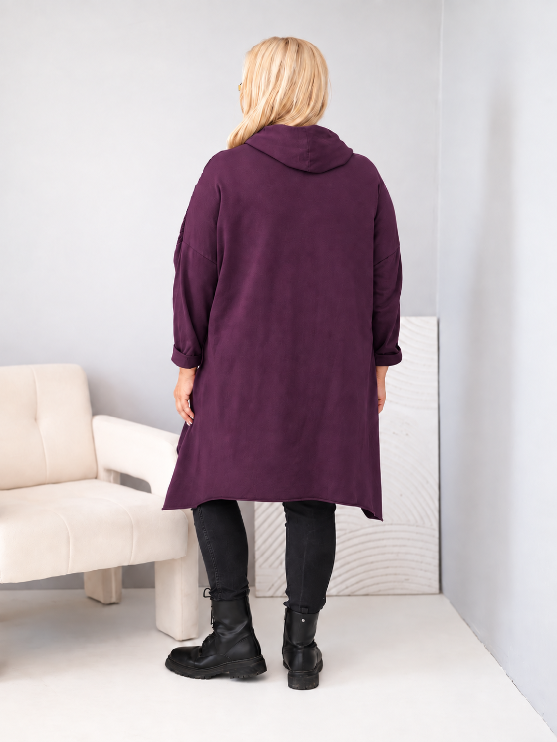 Naiste kapuutsiga puuvillane pusa Kesi Plus Size palmikmustriga - Image 3