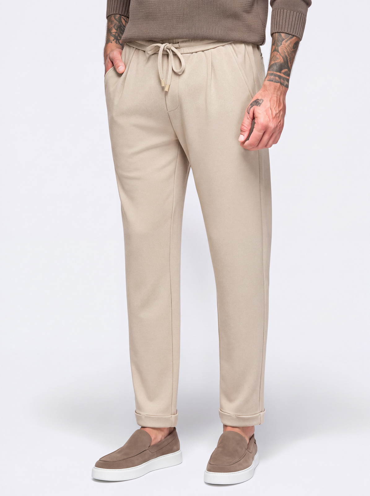Meeste piqué-trikotaažist püksid paelaga vööosaga Ombre Clothing - Image 5