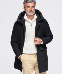 Meeste kapuutsiga villasegust mantel Ombre Clothing