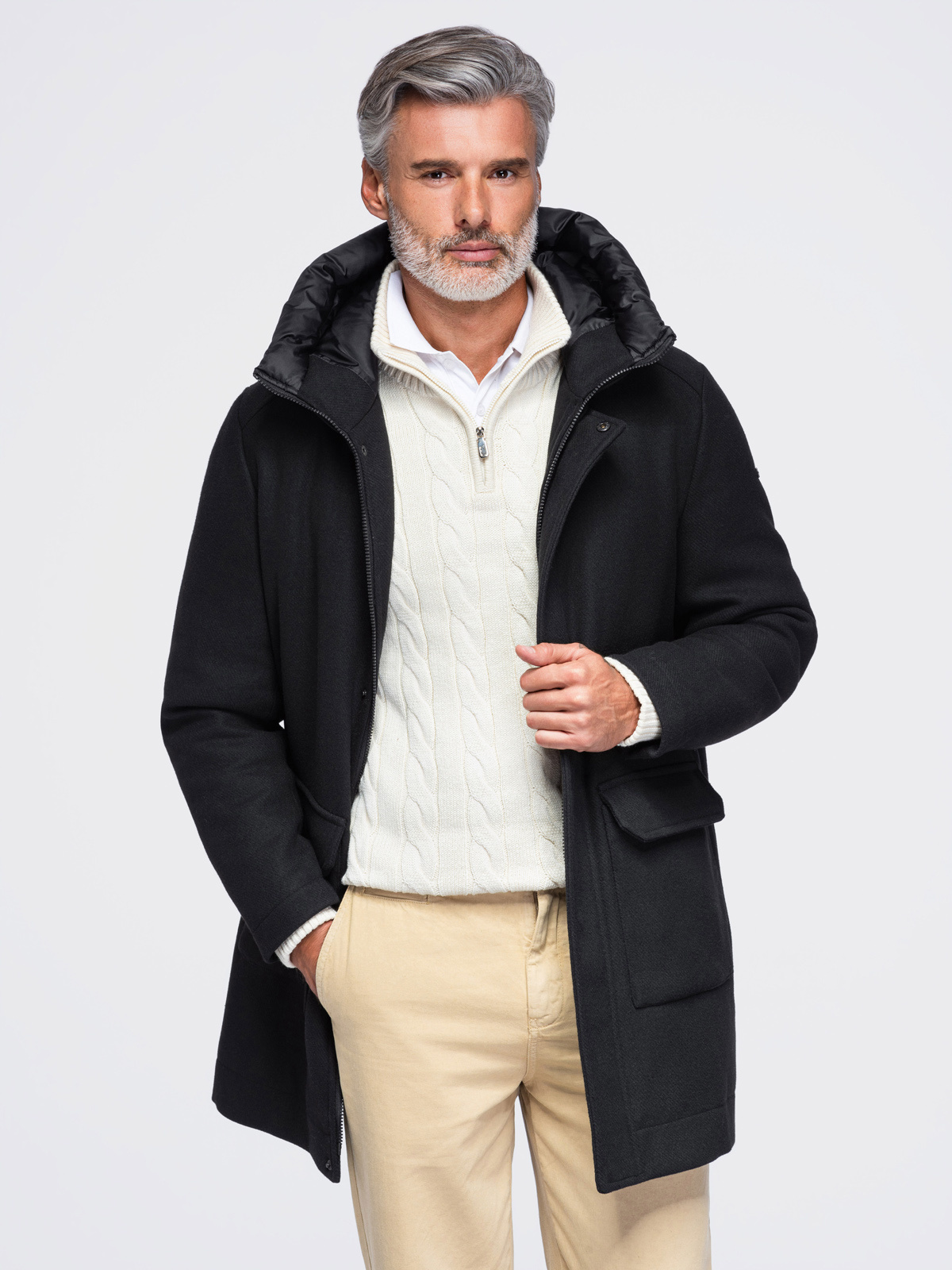 Meeste kapuutsiga villasegust mantel Ombre Clothing - Image 1