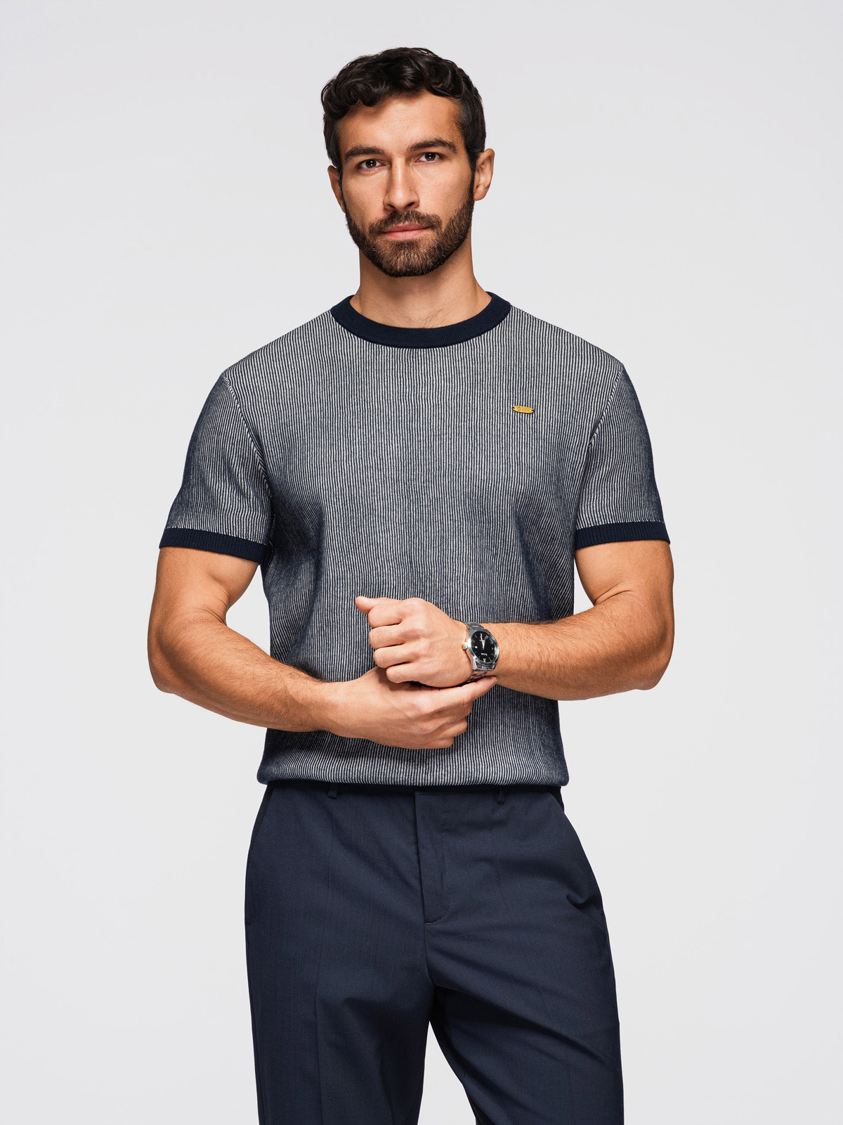Meeste struktuurne kootud puuvillane T-särk Ombre Clothing - Image 9